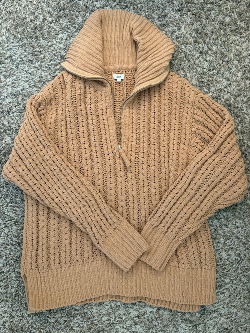 aerie Men's Zip-Front Cable Knit Sweater in Tan